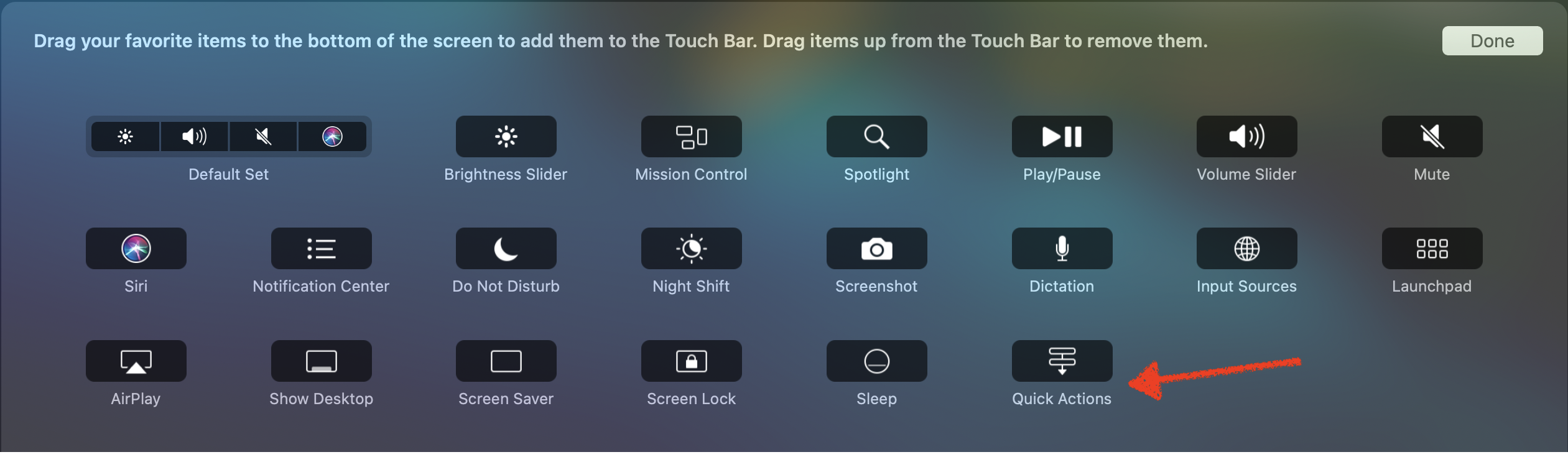 Customizing the control strip