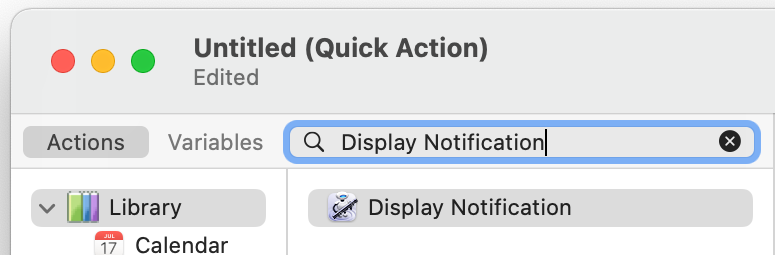 Display notification action option